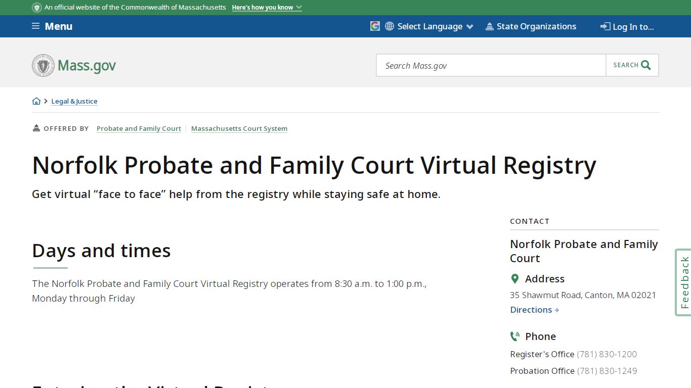Norfolk Probate and Family Court Virtual Registry | Mass.gov