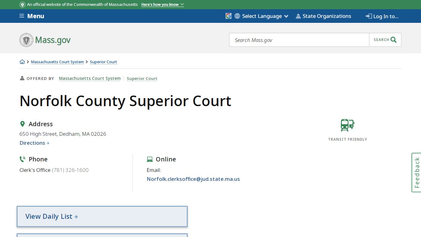 Norfolk County Superior Court | Mass.gov