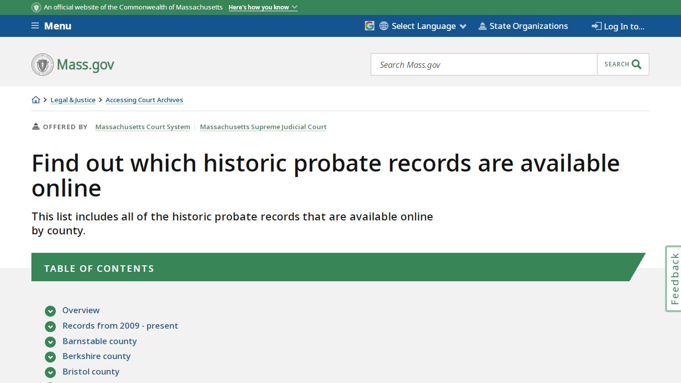 Find out which historic probate records are available online